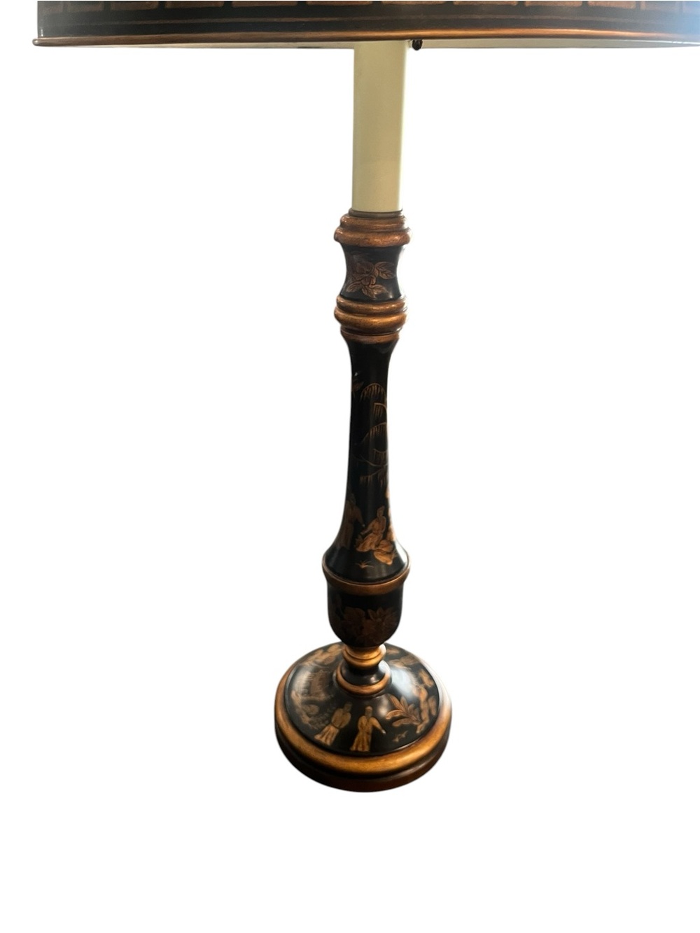 Chinoiserie Black Gold Tole Candlestick Lamp Vintage Hand Painted - Picture 7 of 16